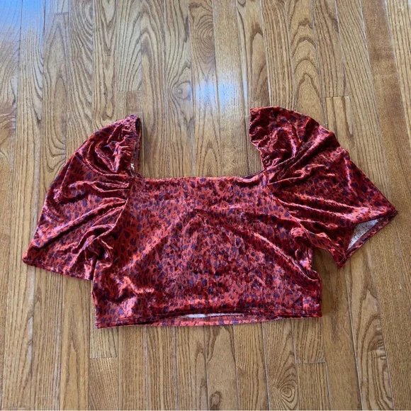 NEW Cheetah Print Velvet Crop Top - Picture 2 of 5